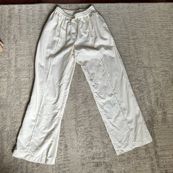 Linen Drawstring Straight Leg Pants (Natural White) - Lattelier - Picture 8 of 11